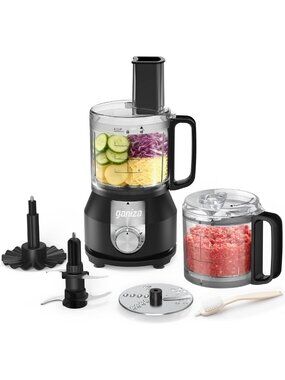 4-in-1 Food Processor with 2 Bowls, Slice, Shred, Mince & Whisk - Kitchen